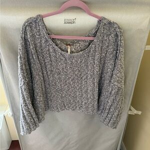 Free People Cozy Textured Gray Cropped Sweater